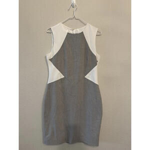 Calvin‎ Klein Dress Womens 8 Beige White Sheath Sleeveless Knee Length Business